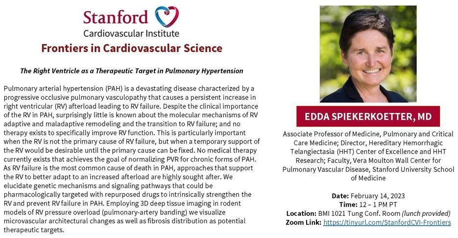 Joseph C Wu, MD, PhD (@joseph_c_wu) on Twitter photo Please join <a href="/StanfordCVI/">Stanford CVI</a> seminar Tue 2/14 at 12-1pm PST by Dr. Edda Spiekerkoetter <a href="/PHatStanford/">Stanford Wall Center</a> talk on #RightVentricle as target for #PulmonaryHypertension
Zoom link: tinyurl.com/StanfordCVI-Frā¦
<a href="/StanfordDeptMed/">Stanford Department of Medicine</a> <a href="/Stanford_ChEMH/">Sarafan ChEM-H</a>
<a href="/VascularBiol/">Vascular Biology</a> <a href="/PulmonaryNews/">Pulmonary Hypertension News</a>
<a href="/SeanM_Wu/">Sean M Wu, MD PhD</a> <a href="/StanfordPACCM/">Stanford PACCM</a> Please join <a href="/StanfordCVI/">Stanford CVI</a> seminar Tue 2/14 at 12-1pm PST by Dr. Edda Spiekerkoetter <a href="/PHatStanford/">Stanford Wall Center</a> talk on #RightVentricle as target for #PulmonaryHypertension
Zoom link: tinyurl.com/StanfordCVI-Frā¦
<a href="/StanfordDeptMed/">Stanford Department of Medicine</a> <a href="/Stanford_ChEMH/">Sarafan ChEM-H</a>
<a href="/VascularBiol/">Vascular Biology</a> <a href="/PulmonaryNews/">Pulmonary Hypertension News</a>
<a href="/SeanM_Wu/">Sean M Wu, MD PhD</a> <a href="/StanfordPACCM/">Stanford PACCM</a>