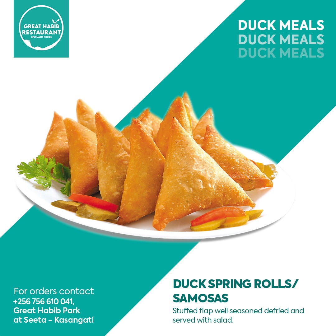 HabibResturant's tweet photo. Satisfy your cravings with our delectable duck samosas. Every bite of our duck samosas is an explosion of flavors - a must-try for any duck lover . 

For orders and deliveries, please call +256756610041. https://t.co/2iGTWf2b5t