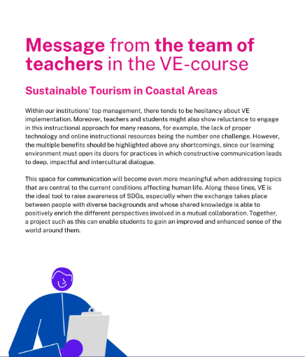 vamos_project's tweet photo. 📣Message from our teachers in Sustainable Tourism in Coastal Areas: 

"..becomes even more meaningful when addressing topics that are central to the current conditions affecting human life. Along these lines, #VE is the ideal tool to raise awareness of #SDG" 

#VAMOSESD https://t.co/fA4xEt2NSH