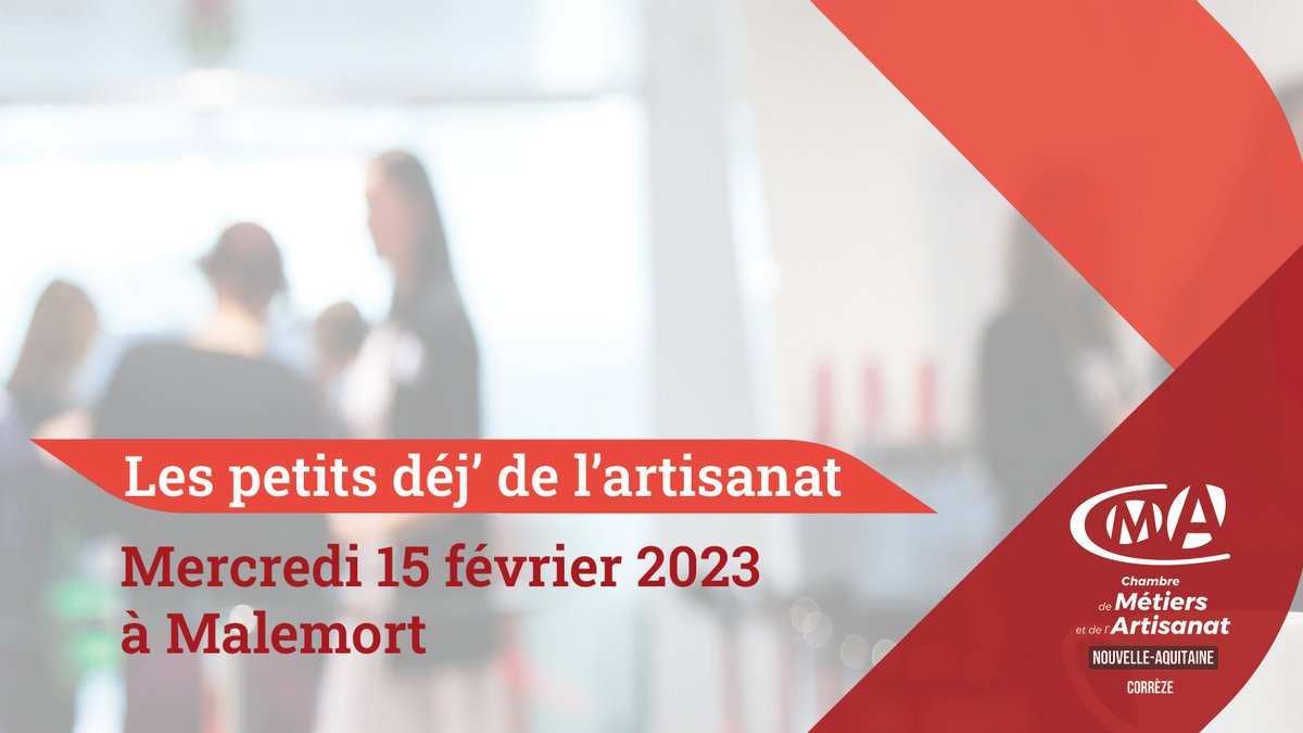 🥐☕️ | Les petits déj' de l'artisanat

Vous êtes #artisan et vous souhaitez connaître l’offre de service de la CMA, partager votre expérience avec d'autres artisans ? La CMA-NA #Correze vous invite à participer au petit déj' de l'#artisanat le 15 février à la mairie de #Malemort.