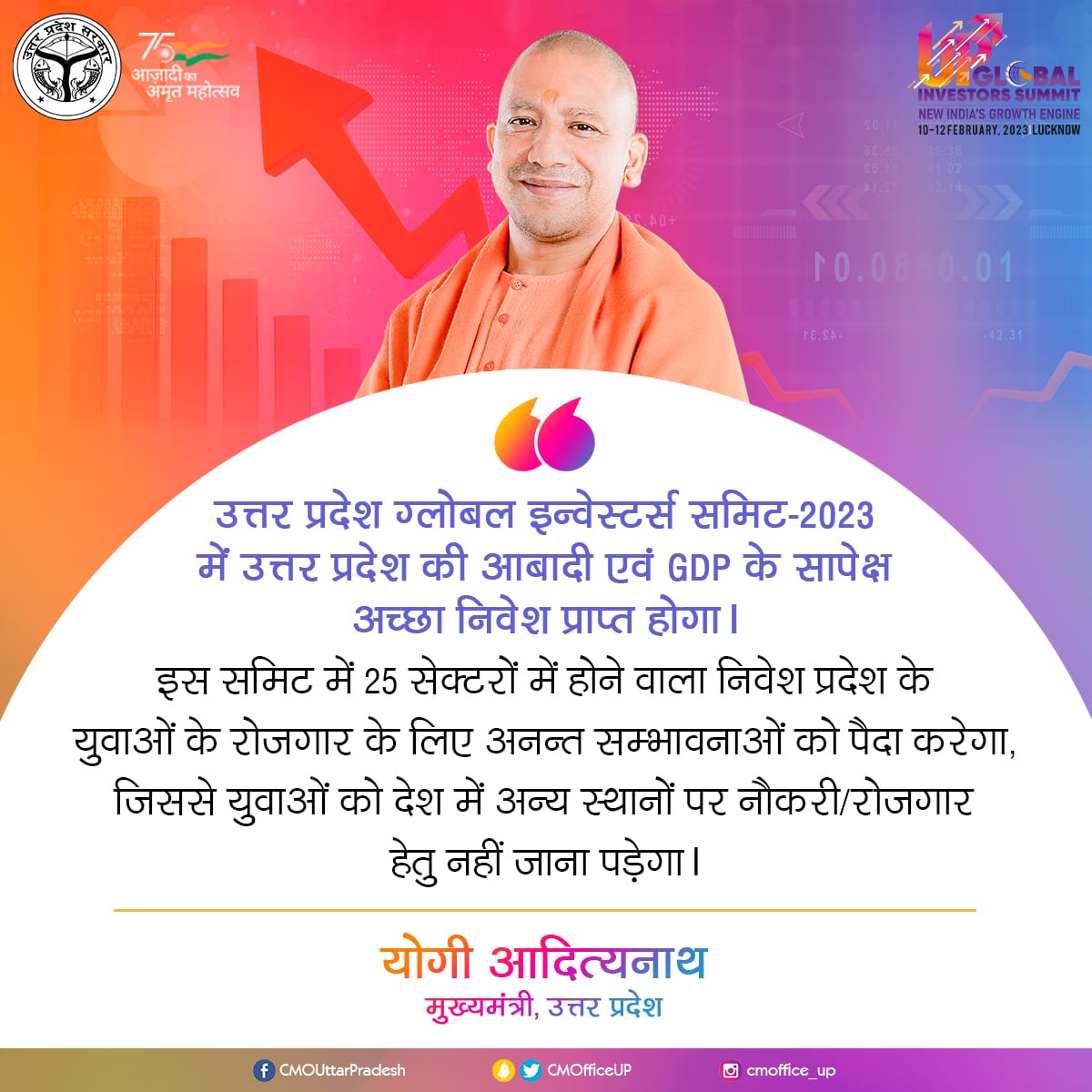 #UPGIS23 में उत्तर प्रदेश की आबादी एवं GDP के सापेक्ष अच्छा निवेश प्राप्त होगा: #UPCM <a href="/myogiadityanath/">Yogi Adityanath</a>