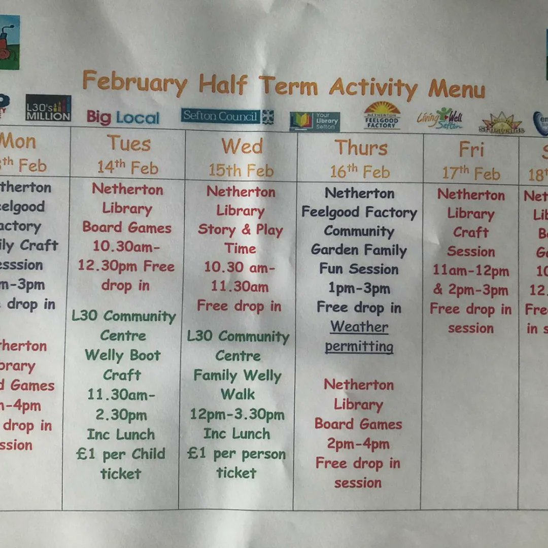 Good morning Netherton 😊 I will be out on my walkabout today,I am looking forward to seeing you.I have copies of Netherton's half term activity menu if you would like one....