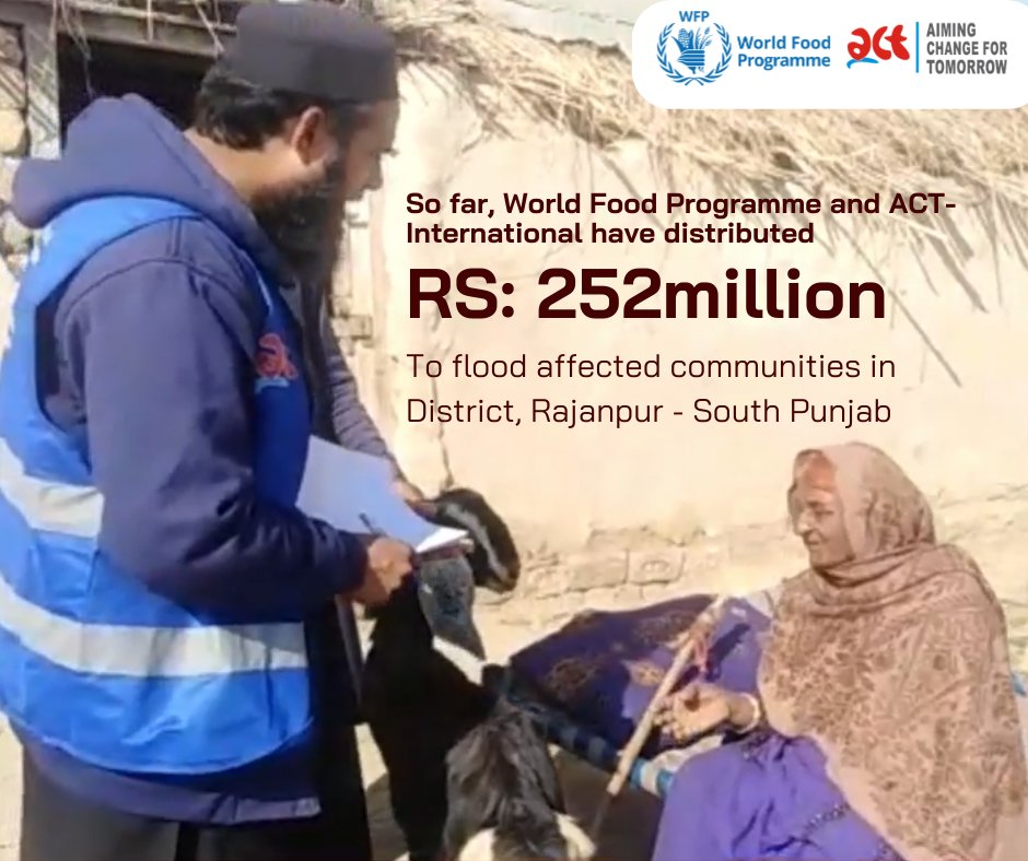 act_intlpk's tweet image. ACT International with the support of the World Food Programme has disbursed over 576million Ruppees among 16,000 flood-affected households of South Punjab and Balochistan, benefiting almost 120,000 individuals.
#flood2022, #pakflood2022, #cashsupport #cashforlife