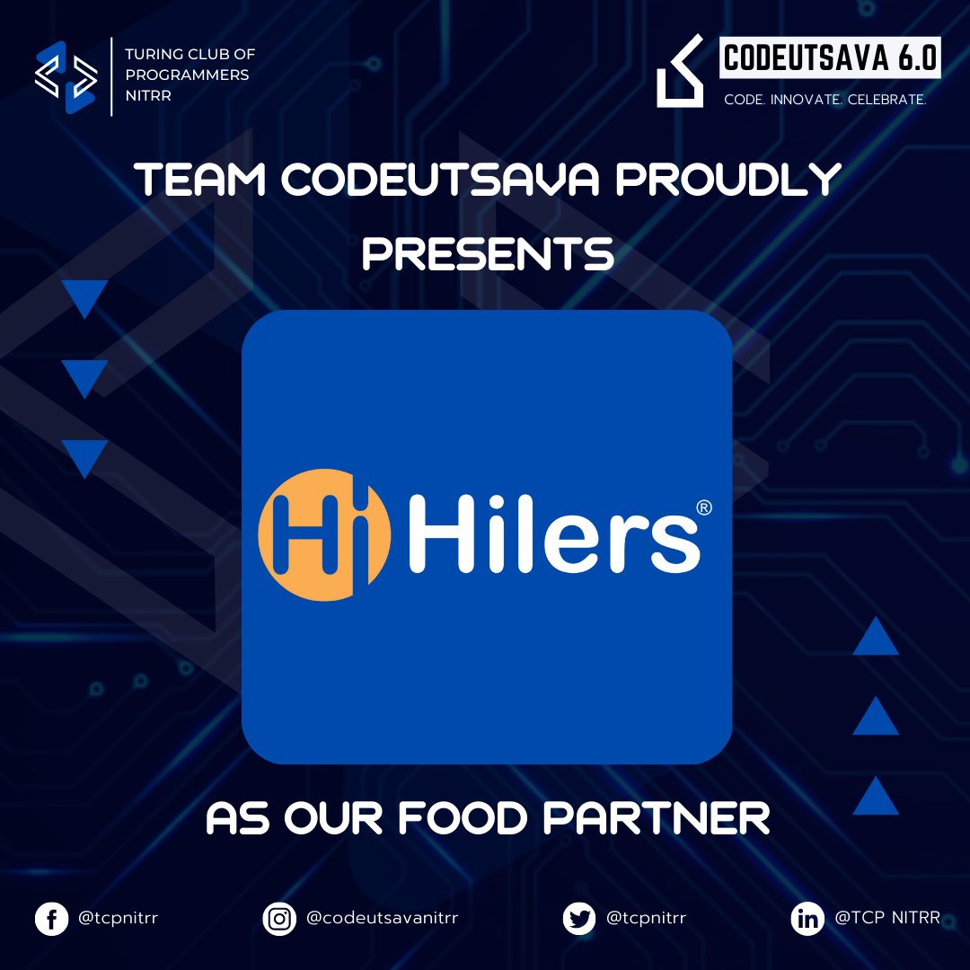 CodeUtsavaNITRR's tweet photo. The Turing Club of Programmers proudly annouces Hilers World as our official Food Partner for CodeUtsava 6.0. https://t.co/4SdwWMBras