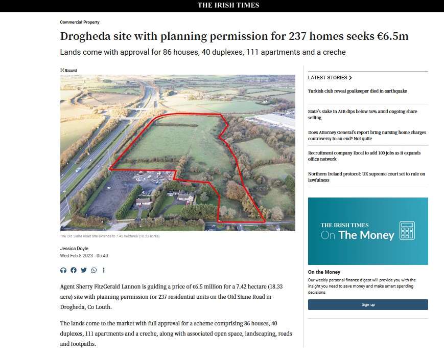 For sale! An 18-acre field on the outskirts of Drogheda. Worth around €180k in its current state providing grazing for animals. Worth €6.5m with planning permission, granted by the State representing the taxpayer, for housing. 
#KellyReport