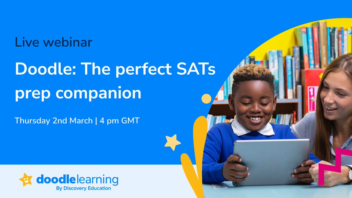 DoodleLearning_'s tweet photo. Does the word ‘SATs’ fill you with dread?🤔 Learning gaps, interventions, targets – there aren't enough hours in the day! 

Let us help! Join us for a FREE webinar where we’ll share how Doodle can support pupils in the run-up to SATs 🎉 

Book your space: https://t.co/w682jh0CQw https://t.co/ARsrlajYyh