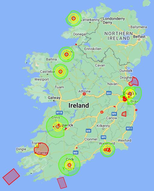 Drone Zones in Ireland [UAS Geographical Zones]. Remember: Drone safety is your responsibility - know the risks and where you can fly: google.com/maps/d/viewer?…
