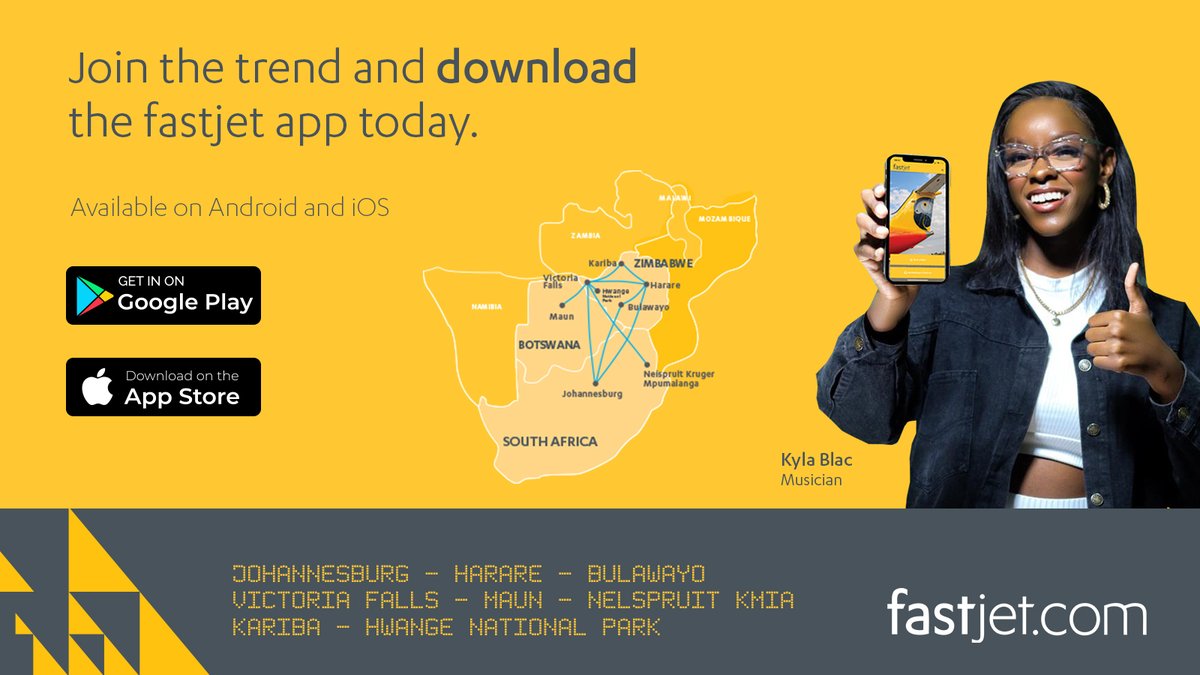 Hello fastjet family. 💛

Join the trend this February ❤️and download the fastjet app today.
To download on Android click here bit.ly/3jMAPDN
To download on iOS click here apple.co/3vADm6s

#fastjetApp
#fastjetForEveryone
#Botswana
#SouthAfrica
#Zimbabwe
#KylaBlac