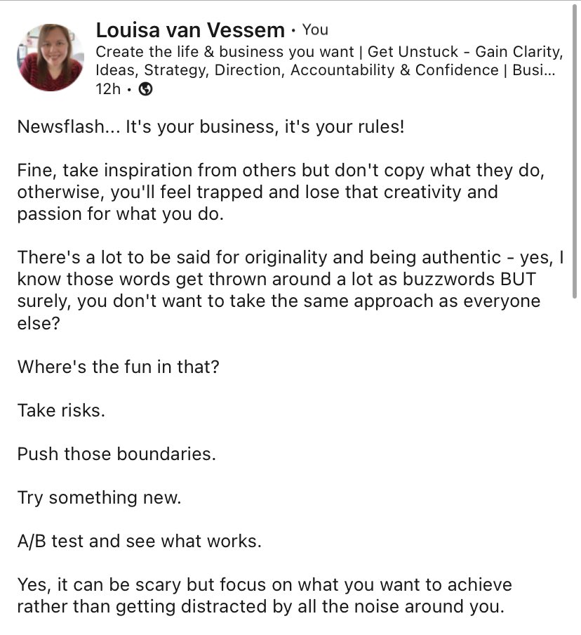 Stop getting sidetracked by what everyone else is doing.

It’s your business.

Your rules.

End of!