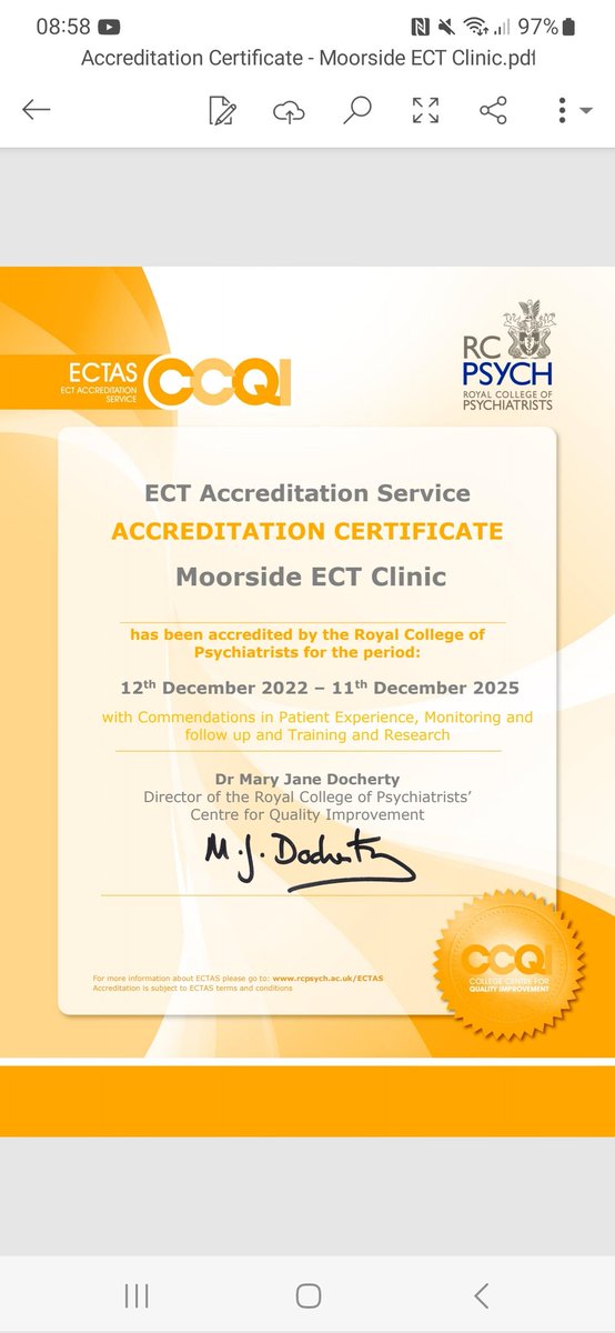 Fantastic work from Moorside ECT team!!!  HIGH STANDARDS, EXCELLENT CARE PROVISION!!