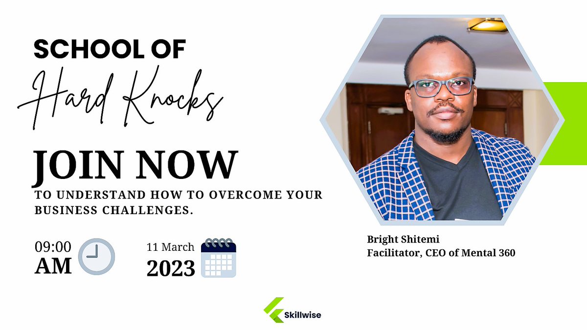 SkillwiseKenya's tweet image. We look forward to having you join our first module on Saturday 11th March 2022.

Sign up now: bit.ly/3YdaBJE

#Skillwisekenya
#SchoolofHardKnocks