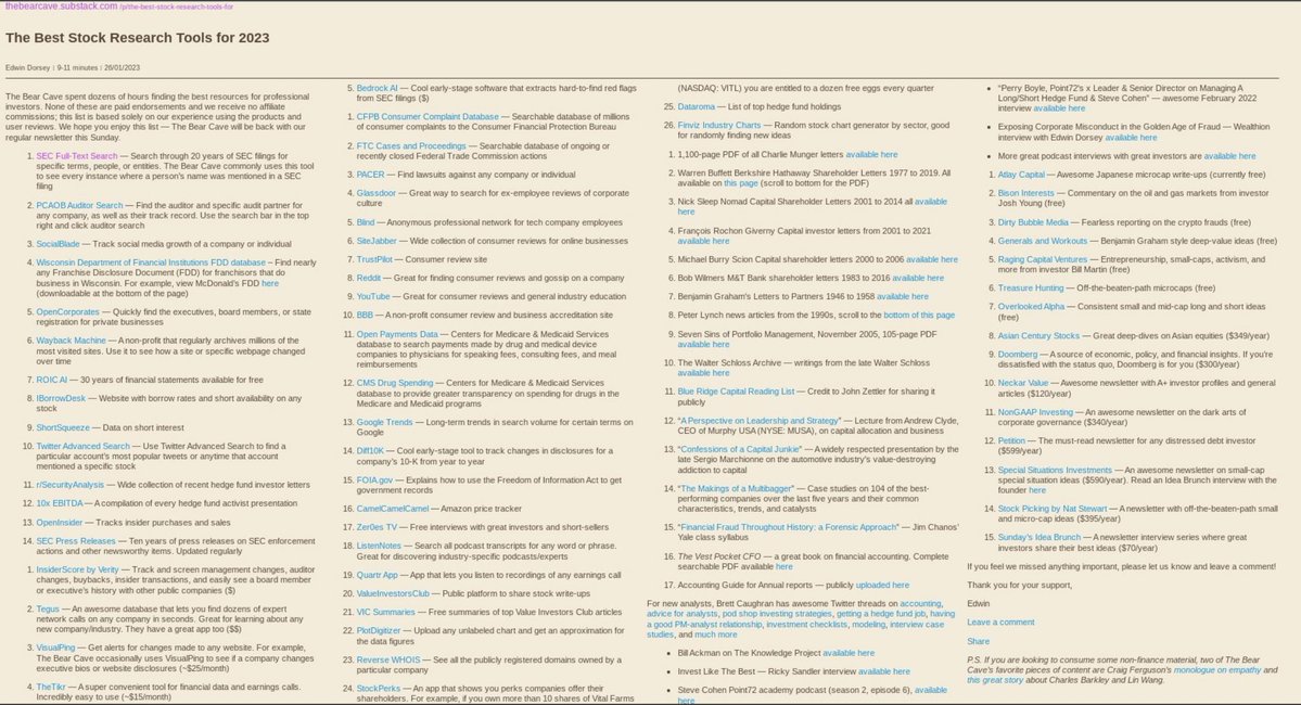 StockJabber's tweet photo. ICYMI a table of some of the best stock research tools to help you become a better investor https://t.co/L2fo4o7DyF
