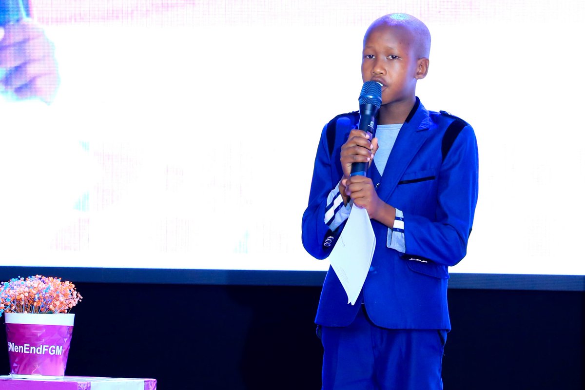 UNFPAUganda's tweet image. Speaking on behalf of men and boys at the commemoration of zero tolerance for #FGM day, in his address, twelve- year-old Kwemoi Josiah from #Bukwo district has a message to leaders, families and communities: Keeping girls in school is the key to ending #FGM.
#MenEndFGM