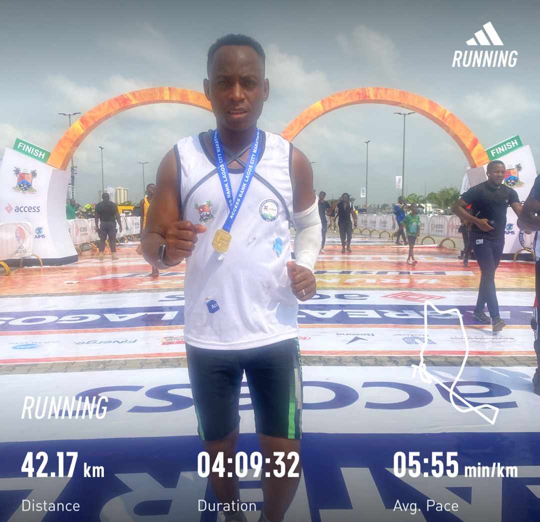 My 8th full marathon 🏃 ! #LagosCityMarathon #accessbanklagoscitymarathon 

#RunningWithTumiSole #TrapnLos
#FetchYourBody2023 #IPaintedMyRun #IChoose2BActive
#VitalityActiveRewards #RunningWithSoleAC