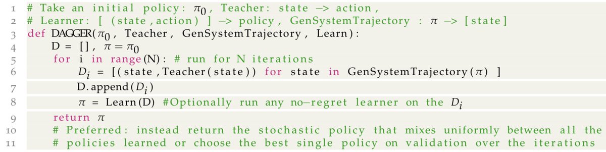 People are asking if there are alternatives to RL in RLHF. Yes, imitation with DAGGER (tutorial: ri.cmu.edu/publications/a… ). The user provides feedback with corrections, e.g. when the agent says “that” the user tells the agent that instead of saying “that”, it should say “this”.