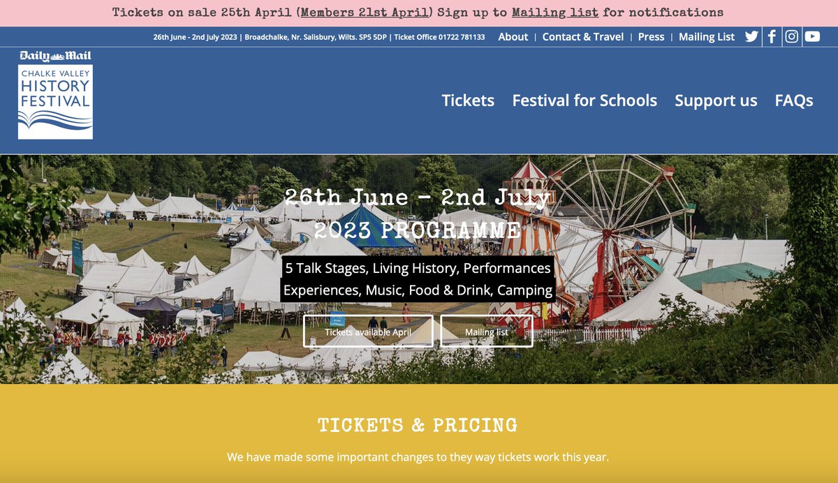 Hurrah! The new Chalke Valley History Festival website is now live!🤩Explore the huge array of events, performances, Living History &amp; experiences. 
Immerse yourself in #history like never before:
26 June-2 July
⬇️
cvhf.org.uk

#HistoryLoversUnite #cvhf #amazinghistory