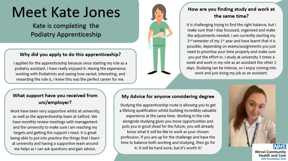 Have you ever thought of doing a podiatry apprenticeship? Check out Kate's journey🌟
#ApprenticeshipWeek #AHPs #Podiatry @wchc_nhs