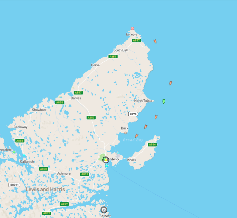 gmrpetricca's tweet photo. Various vessels are all en route towards #BroadBay #OuterHebrides, to take shelter from the incoming storm. @MarineTraffic

Latest shipping forecast: "Southwesterly gale force 8 [...] increasing violent storm force 11 later" with "Sea State High, occasionally very high at first." https://t.co/NuDLzoC1xp