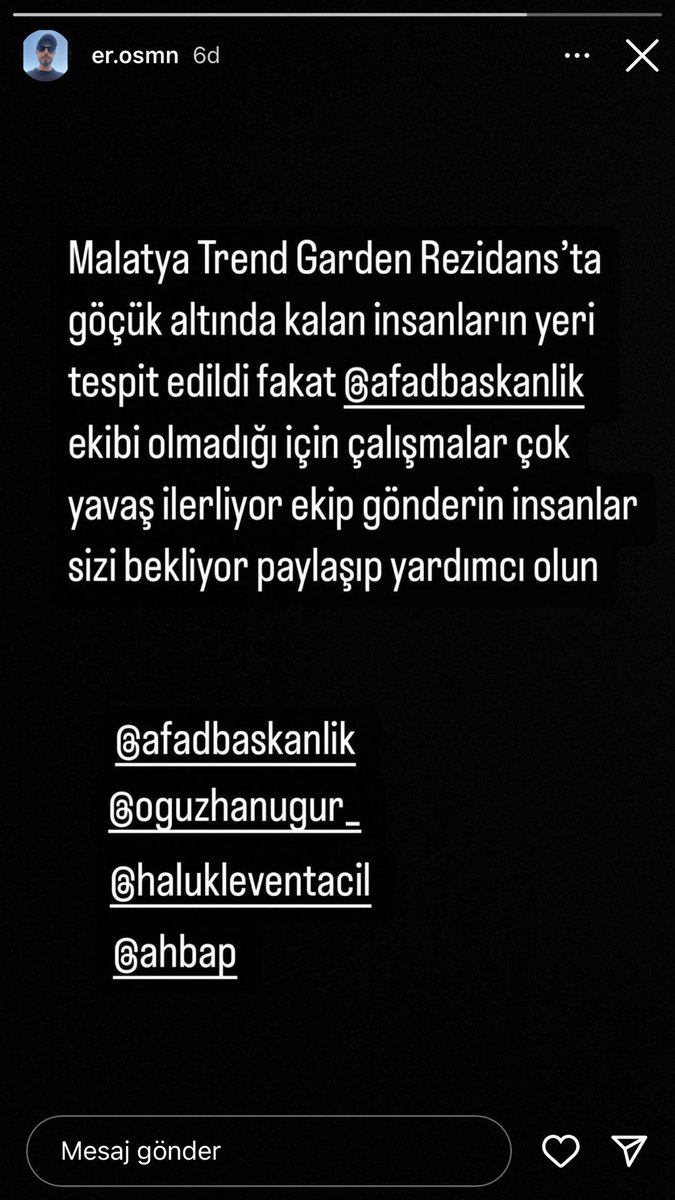 nihallerr's tweet photo. Lütfen Malatya Trend Garden Rezidans’a ekip gönderin yaşama şansları varken göçük altındaki insanlarımızı kurtaralım .  #Malatya #HalkTV #halukleventacil  #AFAD #AHBAP #OguzhanUgur #akud #acildeprem #MalatyaValiliği https://t.co/kA4ld5NeY9