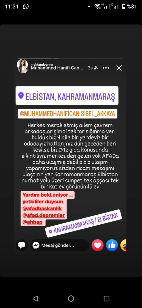 roewirox's tweet photo. @haluklevent @drfahrettinkoca @mehmetersoy57 @haluklevent Abi teyitlidir arkadaşım ailesi ile beraber dışarda kaldı gıda vs ihtiyaçları var afad yardım edememiş marketlerede yığılmışlar yardıma ihtiyaçları var https://t.co/sJMnJpRekb