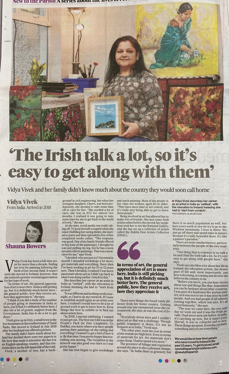 In The Irish Times, today…
A casual chat with Shauna Bowers about my life after moving here in 2018…..
#feature #art #lifeindublin #artistsontwitter #newtotheparish #theirishtimes #artist