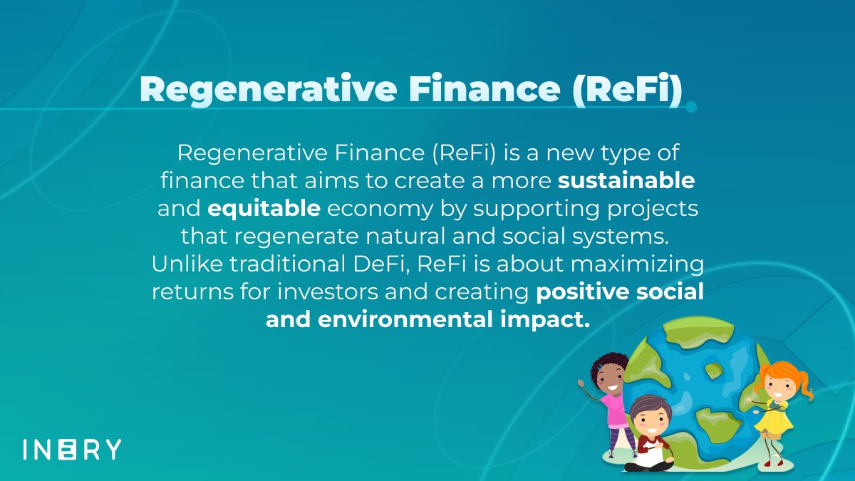 IneryDLT's tweet image. Since the majority (82.1%) of you answered that you don&apos;t know what #ReFi is, here is an explanation! 

Regenerative Finance is a new type of finance that aims to create a more sustainable and equitable economy by supporting projects that regenerate natural and social systems. 👇