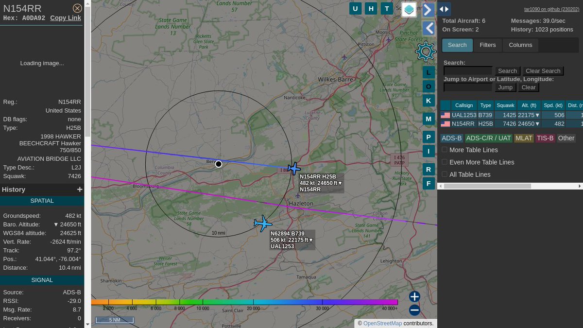 #N154RR / A0DA92: Squawk 7426, 0.7mi away @ 27975ft, heading E at 605.0mph @ 04:27:43 US Eastern Time. #LateNights #UpInTheClouds #ZOOOM #PROSPBerwick #ADSB