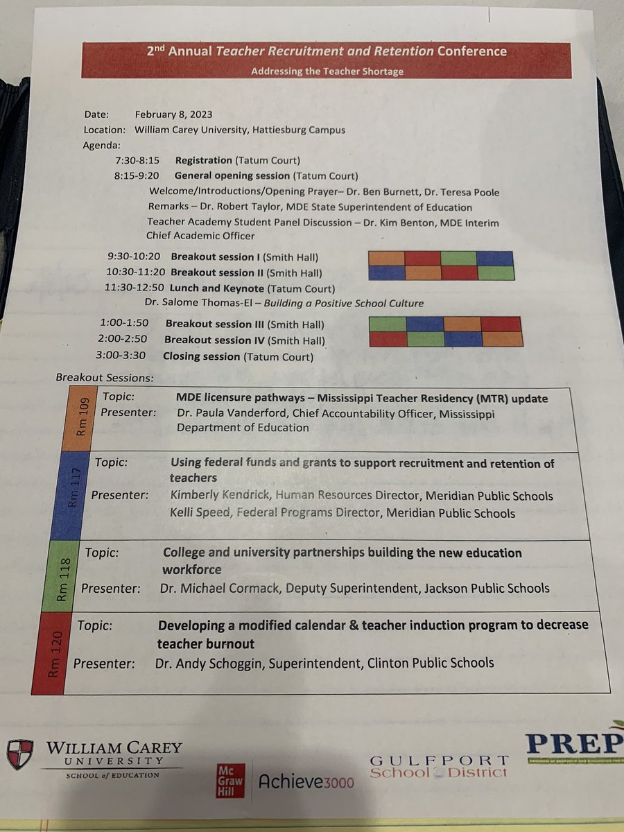 MSProfEd's tweet photo. Looking forward to a great day discussing strategies and policy @WmCareyU’s 2nd Annual Teacher Recruitment and Retention Conference. Panel discussion of teacher academy students underscores the importance of relationships. #TeachMS https://t.co/ovdSd19VMC