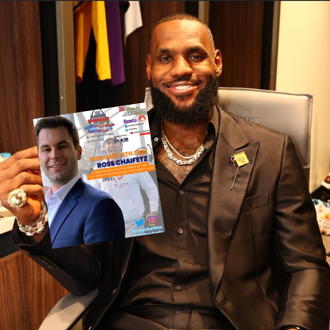 314SportsTalk's tweet photo. Even the KING says check out @RossChaifetz as he speaks about @stlshockmlp and more this evening at 7pm cst  on FB, Twitter, YouTube, https://t.co/yOs5MuFSd5 or listen on @thehot365  app

#pickleball
#stl 
#sports 
#kingjames https://t.co/Z1WaNegybp