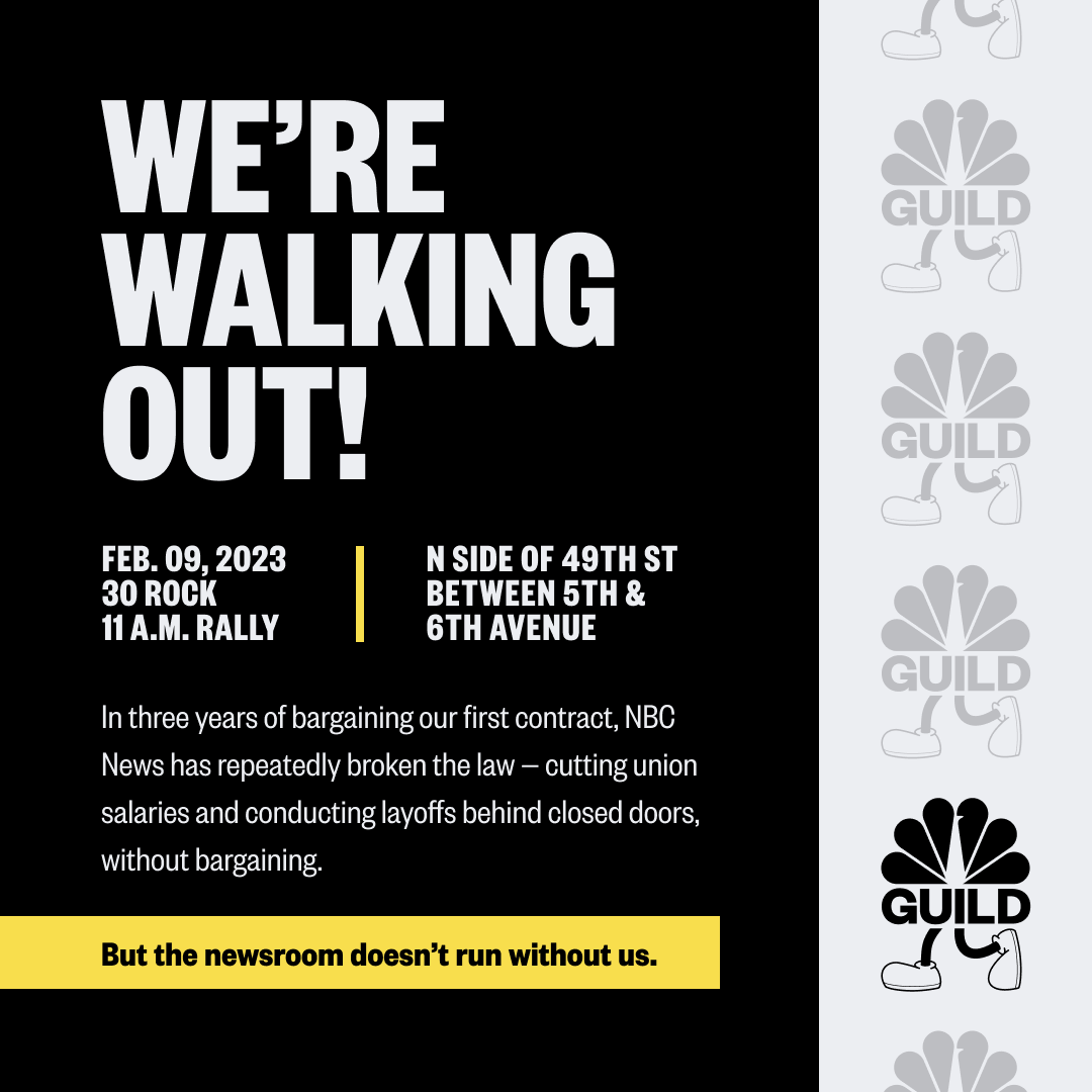 The @NBCNewsGuild is ready to walk out! Unless management changes course, I’ll be joining over 200 @NBCNews, @MSNBC & @TODAYshow colleagues in a one-day work stoppage tomorrow. NBC needs to stop breaking the law, reinstate our colleagues & start bargaining in good faith.