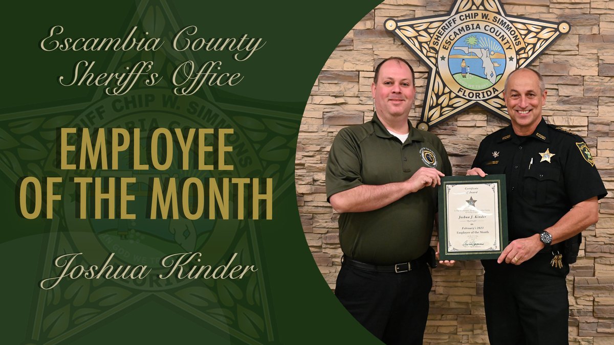 🎉Join us in congratulating the Escambia County Sheriff’s Office Employee of the Month, Joshua Kinder! 🎉

Thank you for all that you do for us at the ECSO!

#YourECSO #Congratulations #ThankYou #ECSOEmployeeOfTheMonth