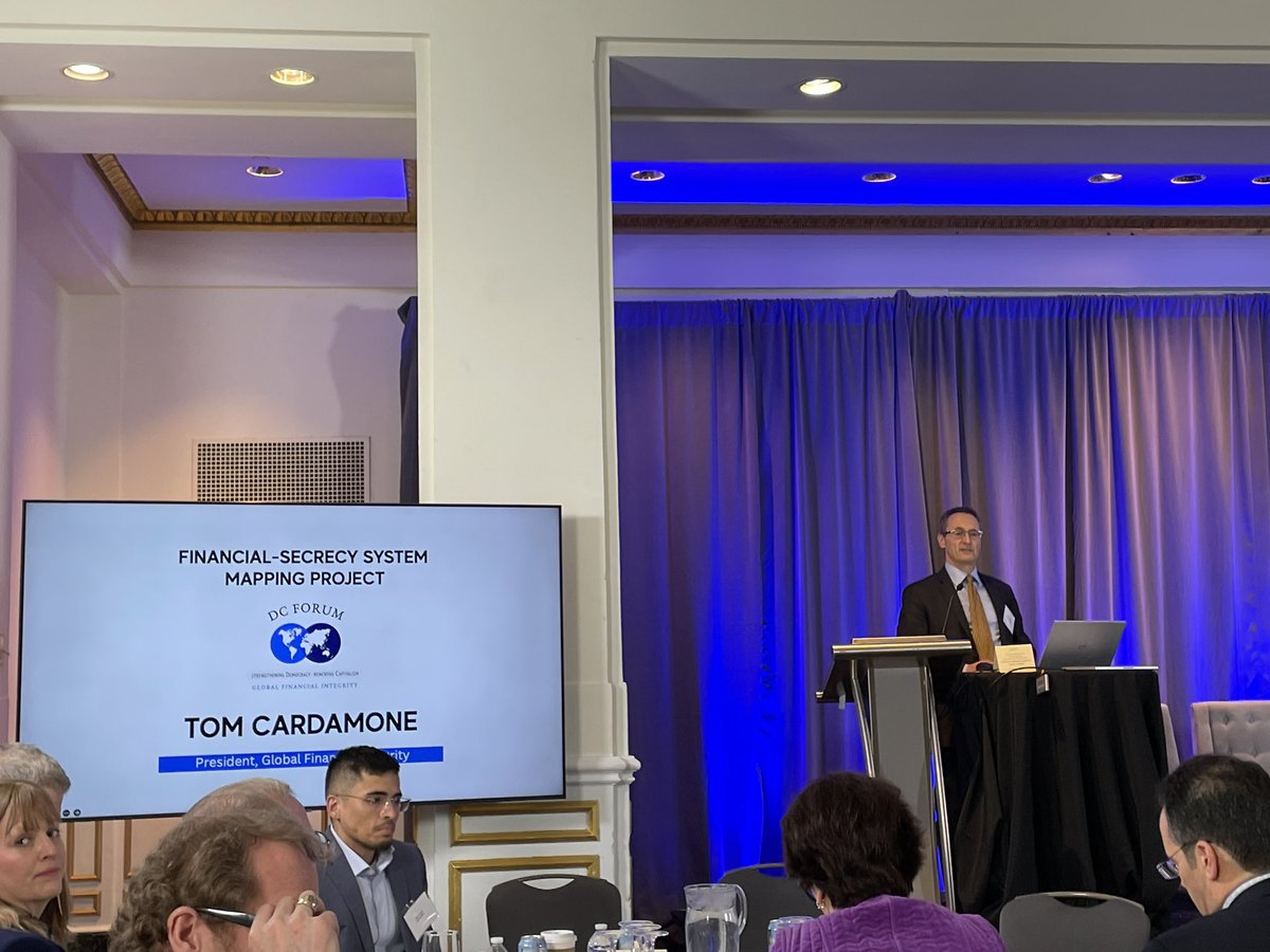 EHanichak's tweet photo. At @IllicitFlows’ inaugural #DCForum, @TCardamoneJrGFI showcases research criminals, kleptocrats, & adversaries have their pick of at least 141 financial secrecy jurisdictions they can use to launder dirty money. (Note that the U.S. is one of the biggest 🧲 for those funds.) https://t.co/upfMVTC4AU