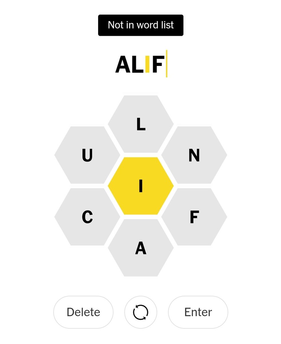 not_in_wordlist's tweet image. #NYTSpellingBee #NotInWordList #Alif