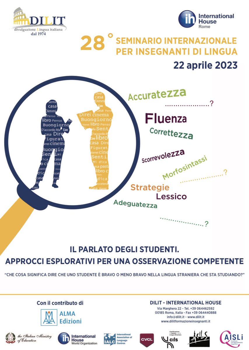 “Che cosa significa dire che uno studente è bravo o meno bravo nella lingua straniera che sta studiando?”

Aperte le iscrizioni per il 28^ Seminario Internazionale per insegnanti di lingua della Dilit il22 aprile dalle 10:00 alle 17:00.

Per info: 
bit.ly/Sem_internazio…