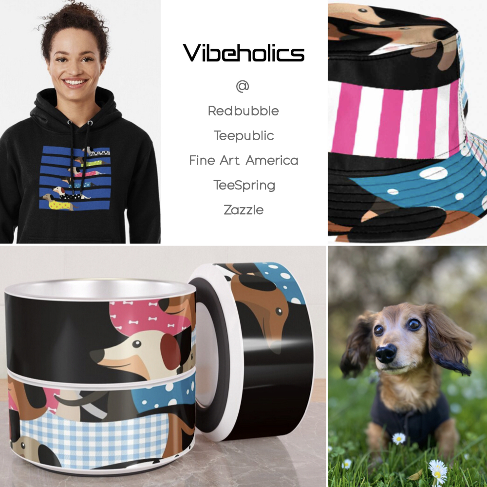 vibeholics's tweet photo. Most adorable family of dachshunds, gathered in style. They are never short of cuteness even in a small package. Snuggle up with this great addition. Now available @ vibeholics #redbubble #teepublic #FineArtAmerica #Spring #Zazzle #Dog #petlover  #dachshund #hotdog #family https://t.co/C1mhXBDXcn
