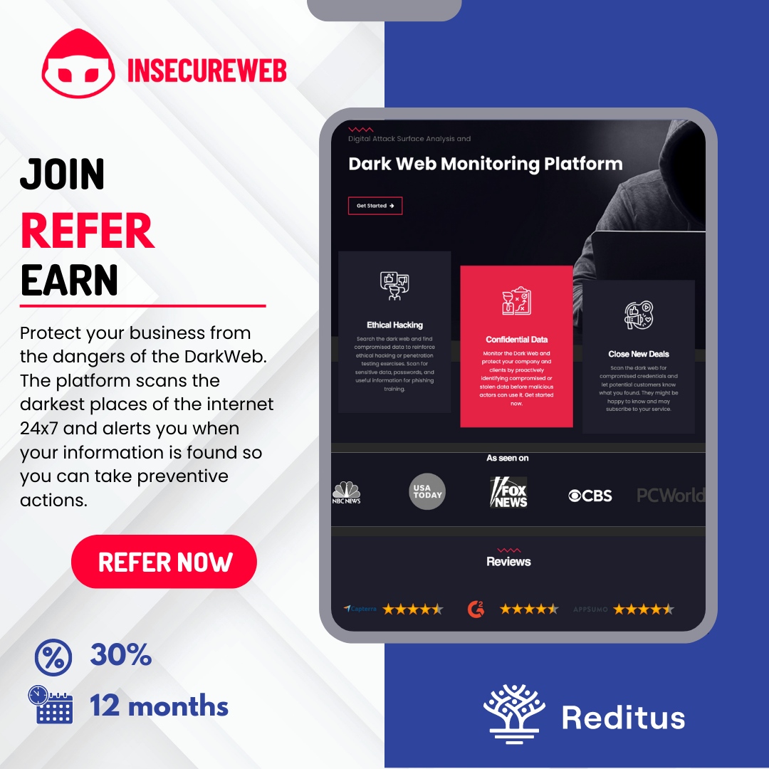 Want to know if your data is compromised and available on the dark web? 

Did you know you can automatically scan for sensitive data, passwords, and find compromised data to reinforce ethical hacking or penetration testing exercises. 

How? 

Meet: Insecureweb 

Their platform...