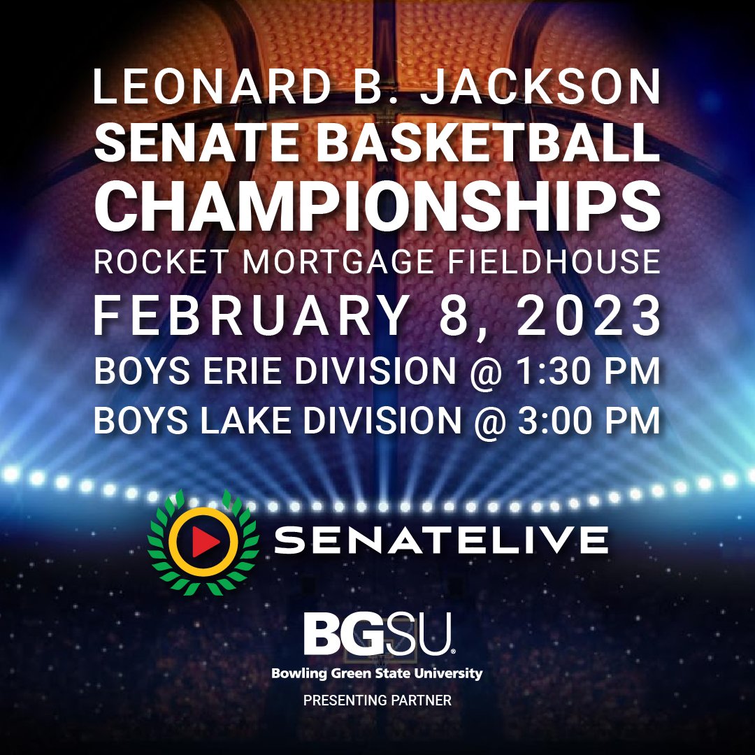 SenateLive's tweet image. Tune in for the Leonard B. Jackson, Senate Boys Basketball Championship games on Senatelive.com FREE - TODAY Feb 8. Erie Div tip-off @ 1:30PM - Lake Div tip-off @ 3:00PM #senatelivedw @CLEMetroSchools @CLESenateSports @DistrictWON @bgsu
