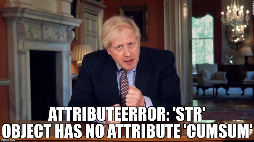 overflow_meme's tweet image. AttributeError: 'str' object has no attribute 'cumsum' stackoverflow.com/questions/7534… #dataframe #cumsum #pandas #python