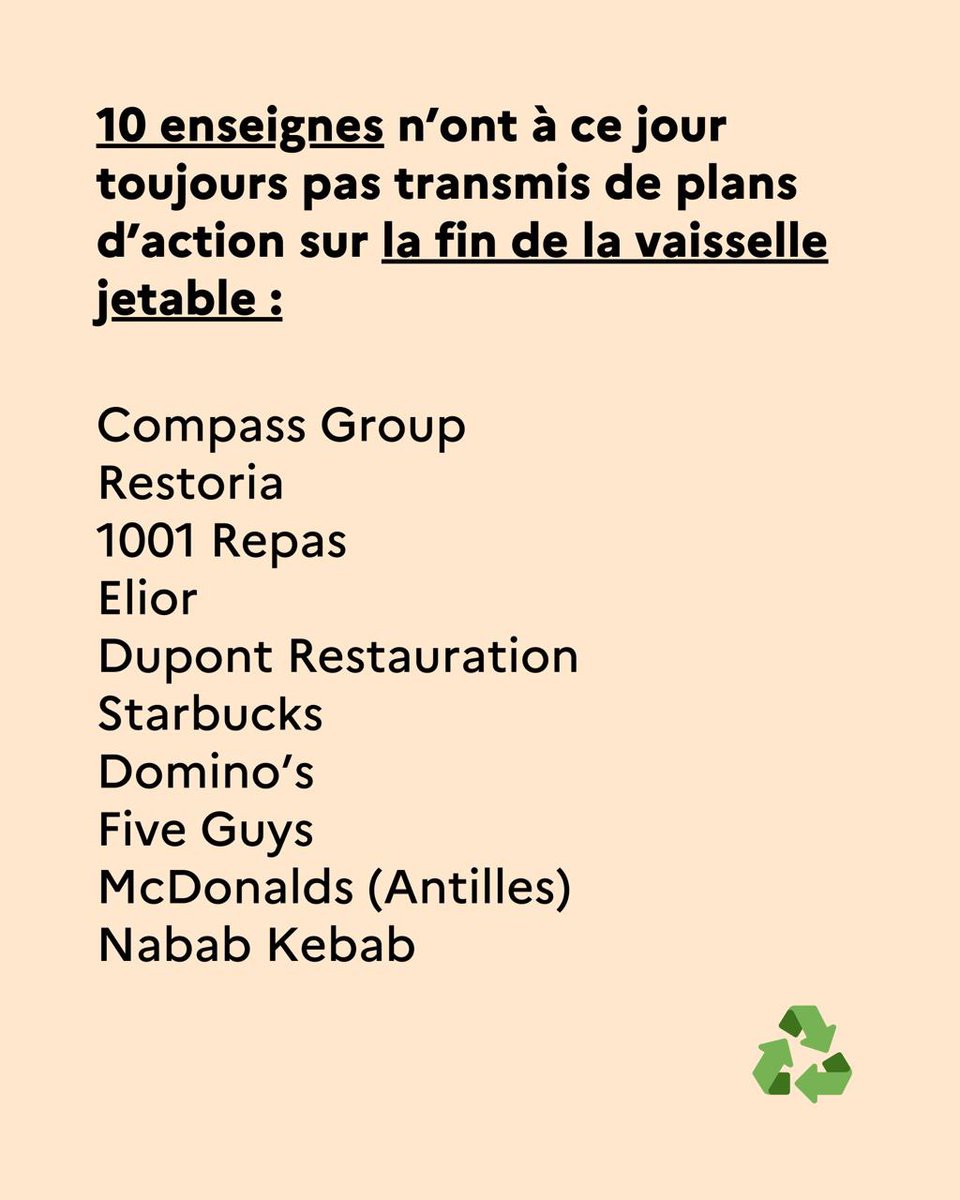 Avec <a href="/BCouillard33/">Bérangère Couillard</a>, nous avions donné jusqu’à fin janvier aux acteurs de la restauration rapide, pour nous transmettre leurs plans d'action sur la fin de la vaisselle jetable.

Les contrôles débuteront sur le terrain début mars. La transition écologique est l’affaire de tous !