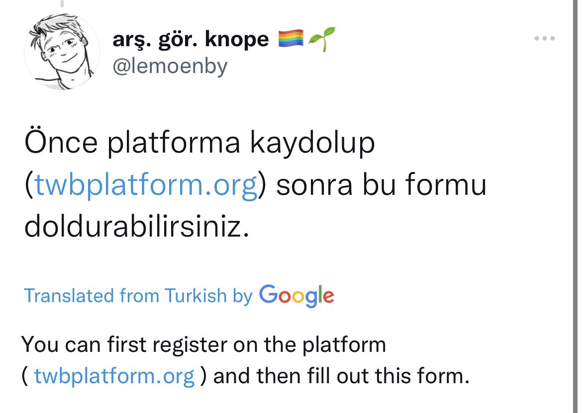ThatDolma's tweet image. For those that are able to help with #Translations -- urgently needed for #TranslatorsWithoutBorders - #TranslationServices #Syria #Turkey

Register on twbplatform.org 
and fill in the google form docs.google.com/forms/d/e/1FAI…