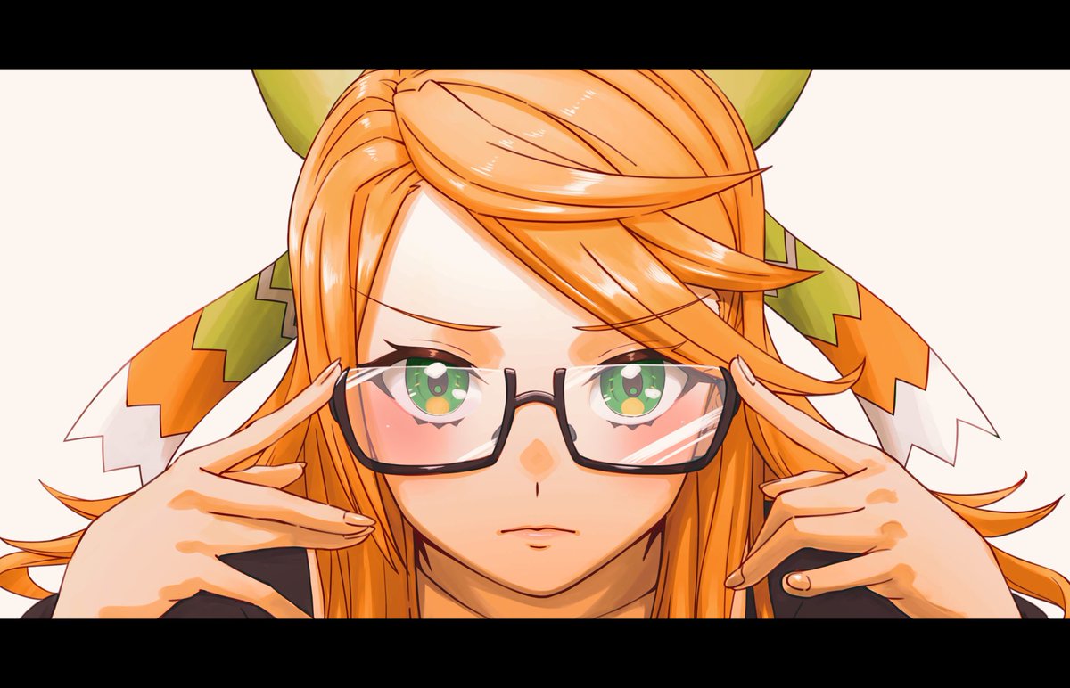1girl solo glasses letterboxed green eyes orange hair looking at viewer  illustration images