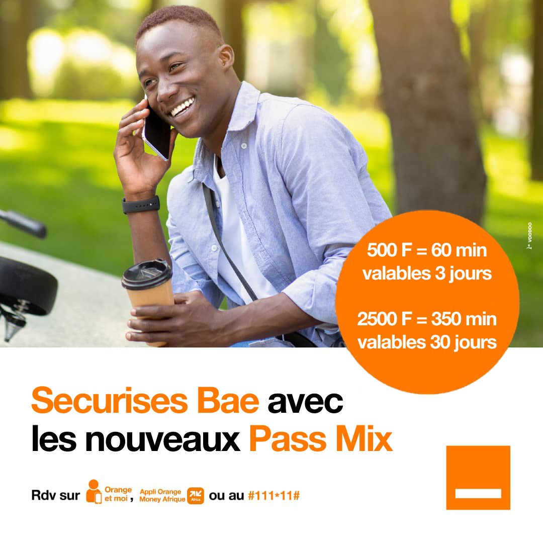 CI_Orange's tweet photo. Faut pas dire aprรจs que t'รฉtais pas au courant oh. ๐๐พ
Souscris dรจs maintenant ร ton Pass 500F / 2.500F et profite de 60 min/semaine ou 350 min/mois pour sรฉcuriser BAE.
#MaxTaData #LaVieEstZo https://t.co/RNs8PM17Ry