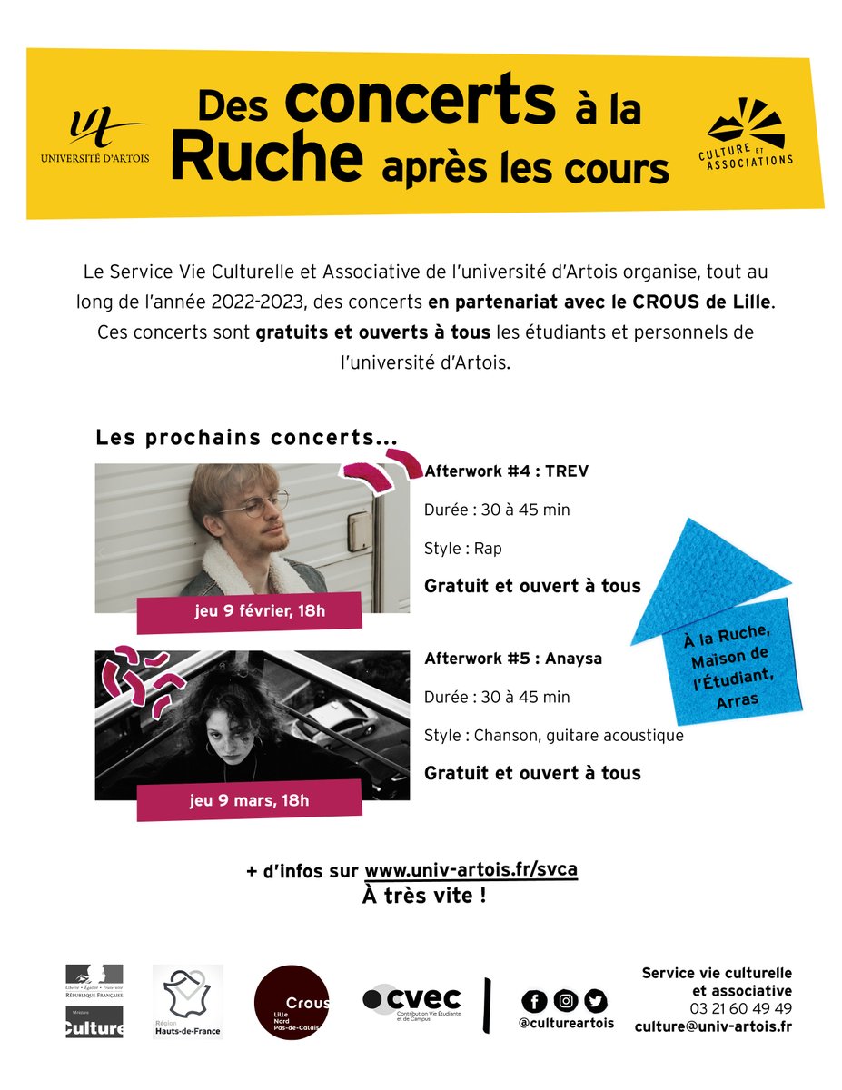 Envie de musique ? 🎵🎸 Direction la Ruche... Réservations par ici : evenements.univ-artois.fr/o/7