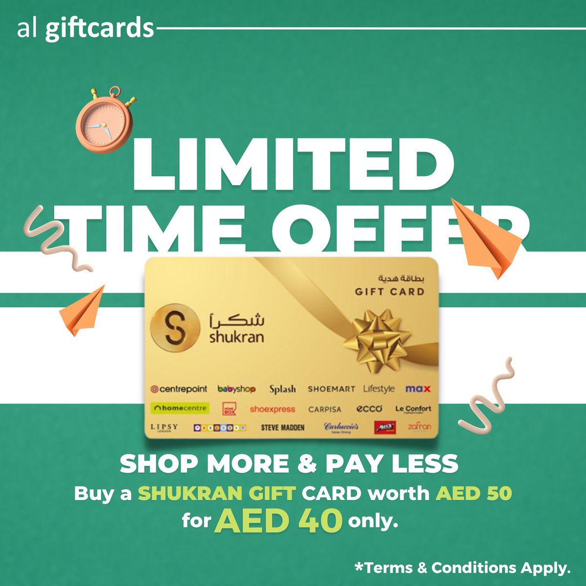 al_giftcards's tweet photo. Shukran Gift Cards Sale!🎉
Buy this gift card worth AED 50 for AED 40 only! 

*Terms &amp; Conditions
This Shukran gift card is only valid till 17th February 2023 so redeem it within the expiry date⏳
#valentinesgifts #giftcards #shukrangiftcard #algiftcards 

https://t.co/9fKc0UZtF9 https://t.co/pJ5n0sjuFs