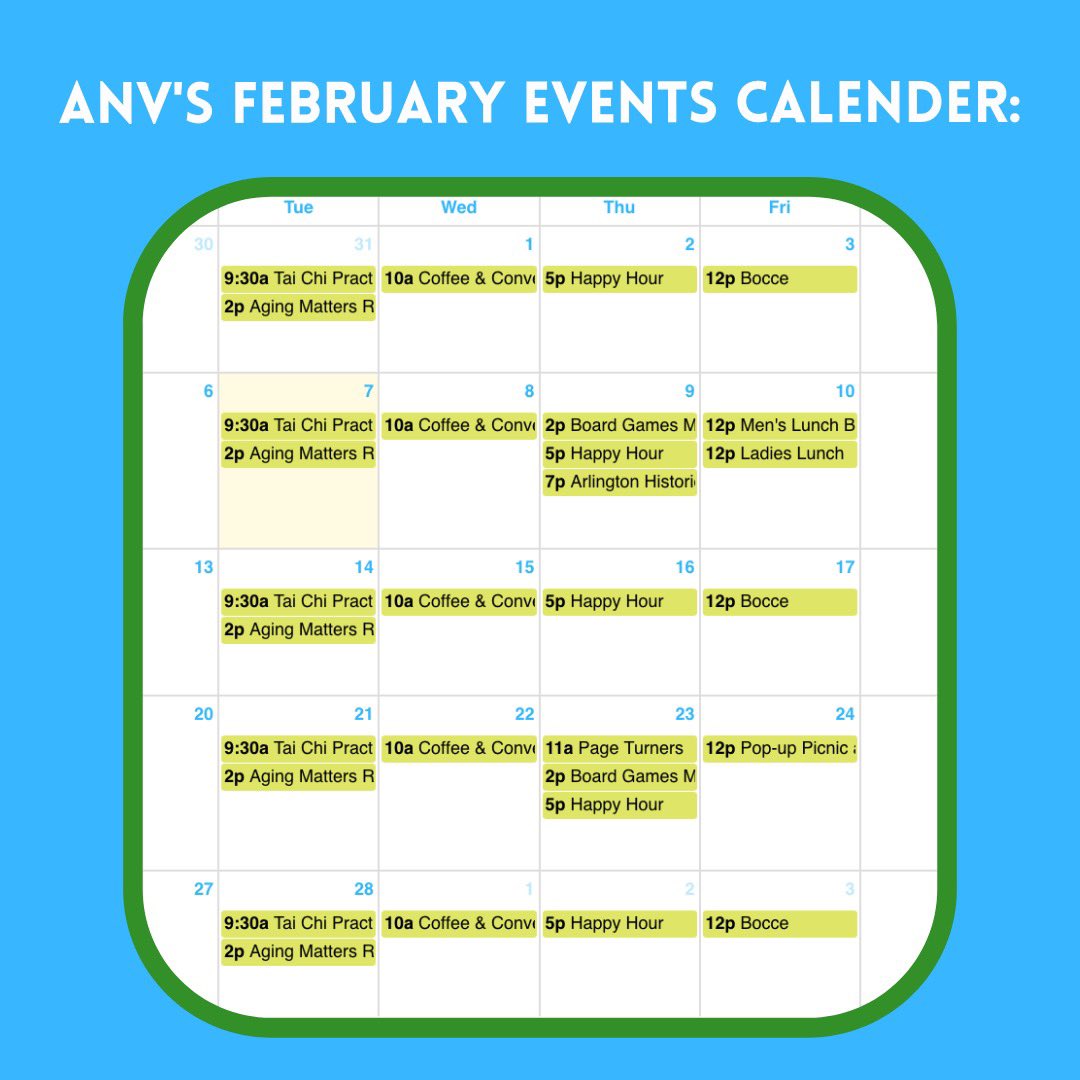 Looking to get out of the house? Meet people? Try something new?

ANV offers a variety of social events and special interest groups get togethers each month for our members and volunteers.

For more info, head to ANV’s website linked in our bio. #ANV #arlingtonva