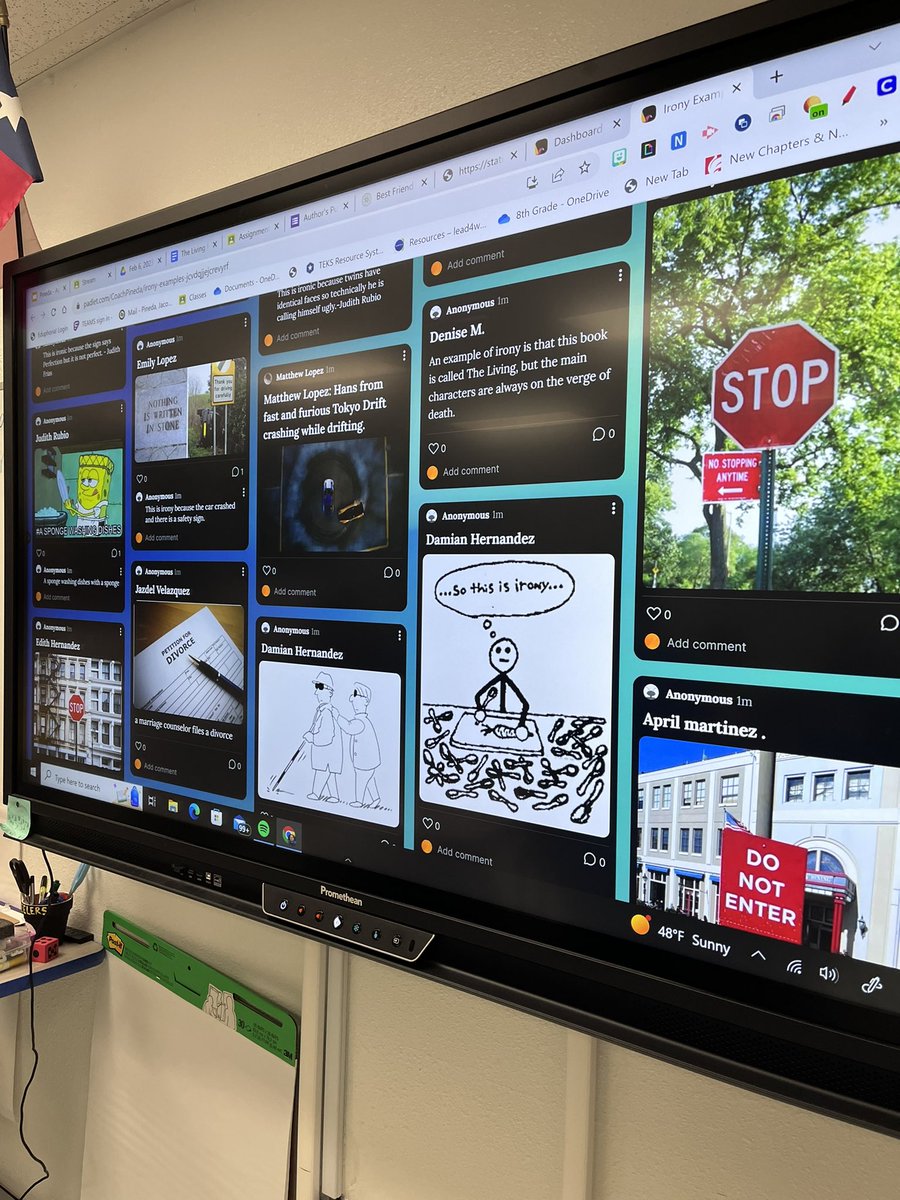 Coach_Pineda's tweet image. Yesterday students front loaded examples of irony on a Padlet which we will analyze today! My personal favorites from their selections are the last 2! 😂 #SEHStheBest #RLAllStars #SanEliNation #Room202