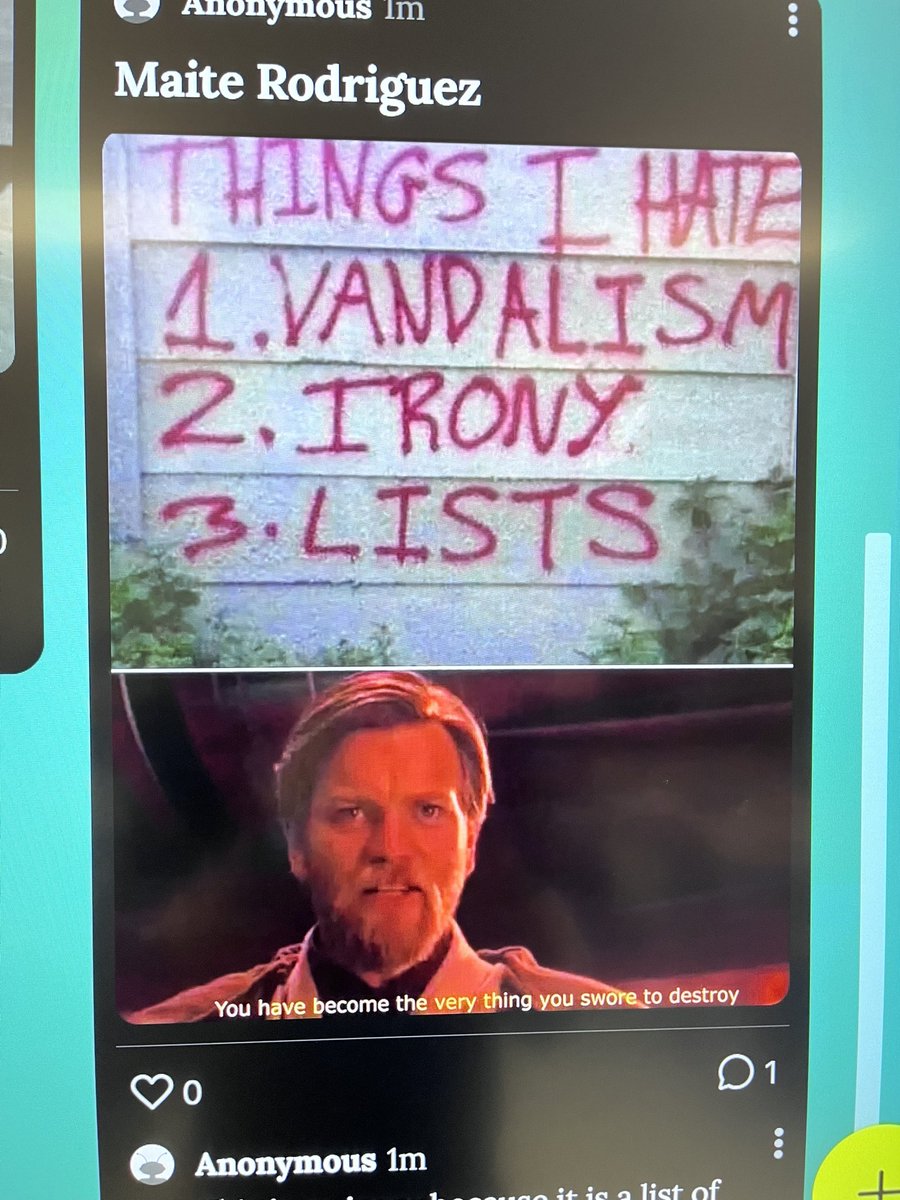 Coach_Pineda's tweet image. Yesterday students front loaded examples of irony on a Padlet which we will analyze today! My personal favorites from their selections are the last 2! 😂 #SEHStheBest #RLAllStars #SanEliNation #Room202