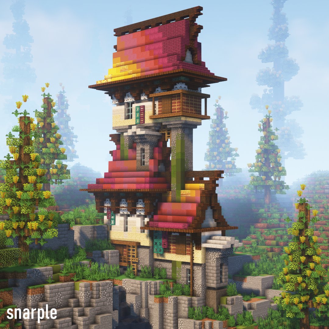 Snarple on Twitter "A little waterfall house Minecraft 