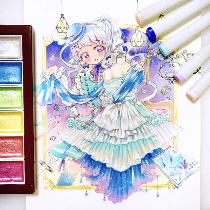 タグ企画 #一次創作絵師拡散フェス03 に参加しますコピックや透明水彩でキラキラした少女たちの世界をを描いています見ていただけたら嬉しいです…! 