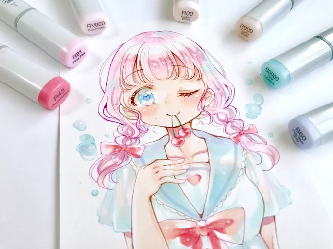 タグ企画 #一次創作絵師拡散フェス03 に参加しますコピックや透明水彩でキラキラした少女たちの世界をを描いています見ていただけたら嬉しいです…! 
